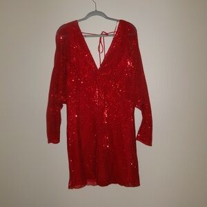 Red sequin v-neck long sleeve ASTR dress